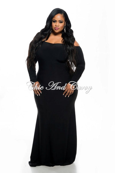 New Plus Size Long Sleeve Bodycon with Open Shoulder V- Neck Top Maxi ...