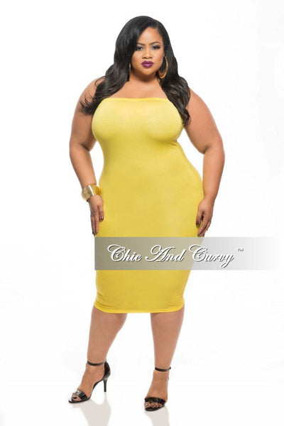 New Plus Size BodyCon Lightweight Tube Dress / Pencil Midi Skirt in Ye ...
