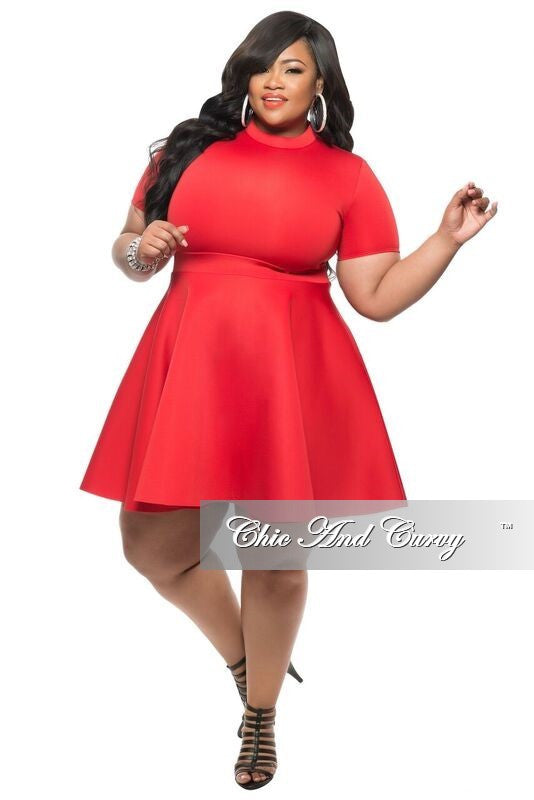New Plus Size Skater Dress with Short Sleeves in Red – Chic And Curvy