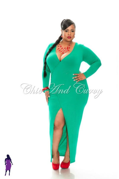 New Plus Size Bodycon Solid Maxi Wrapped Dress with Thigh High Slit Dr ...