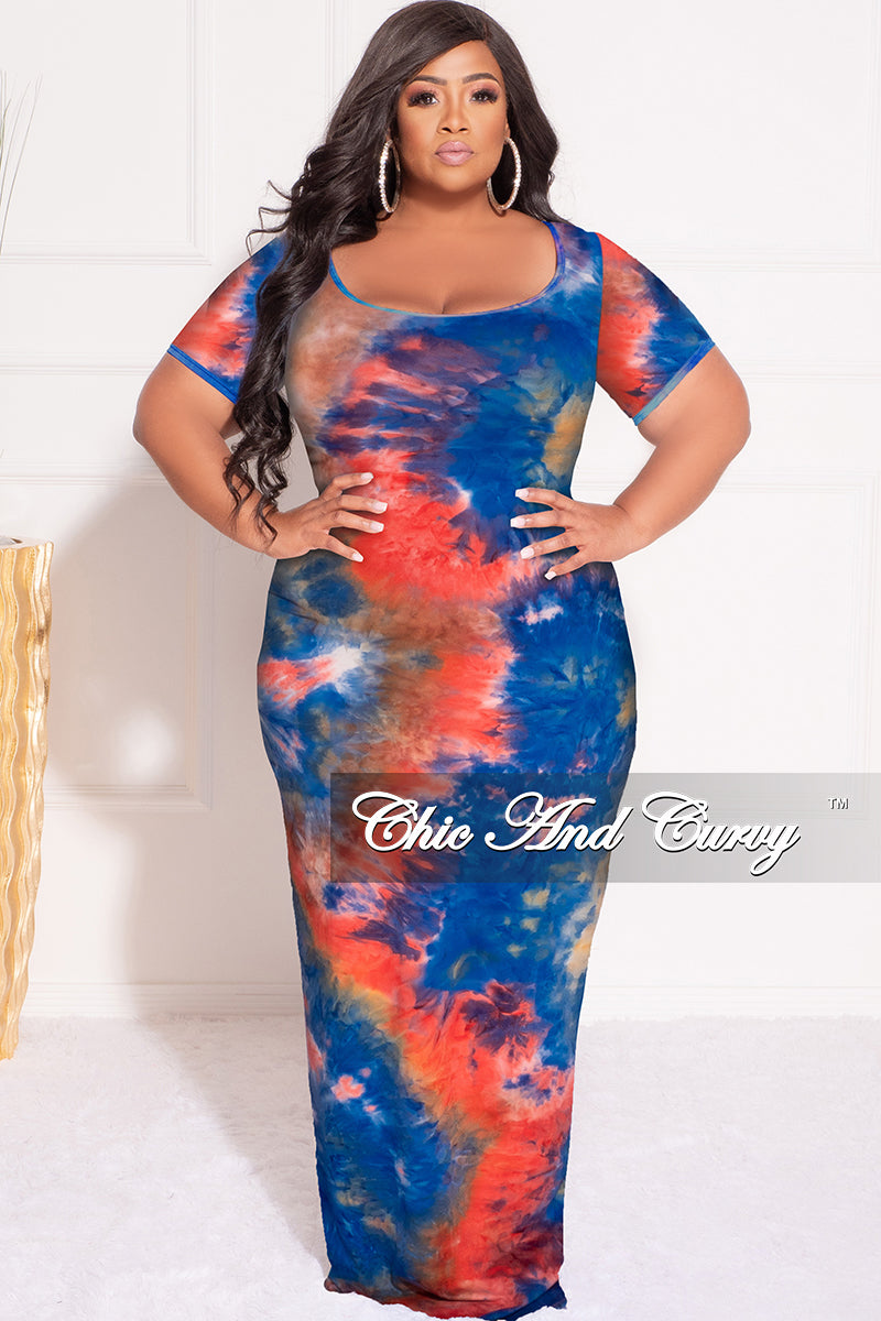 Final Sale Plus Size Short Sleeve Deep Scoop Neck Maxi Dress in Royal –  Chic And Curvy