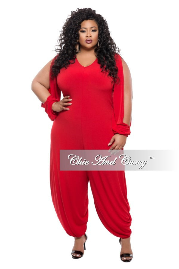 New Plus Size Jumpsuit with Genie Split Sleeves and Leg in Red – Chic ...