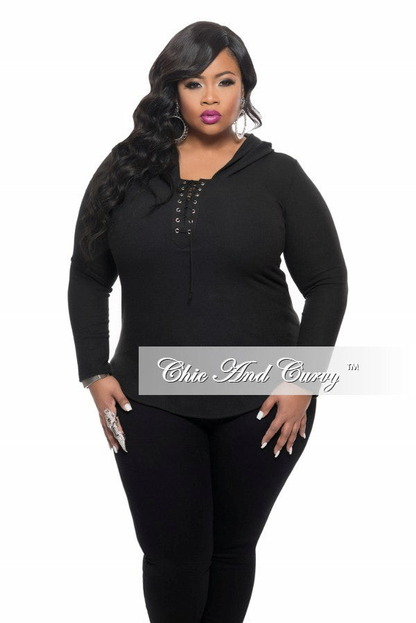 Plus Size Lace Up Top with Long Sleeves 
