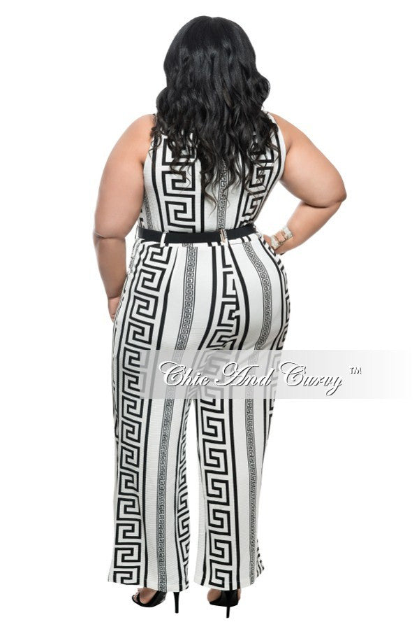 Final Sale Plus Size Cropped Jumpsuit with Button Front in White Print ...