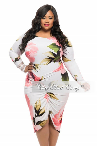 Final Sale Plus Size BodyCon Dress with Slanted Ruched Front in Ivory ...