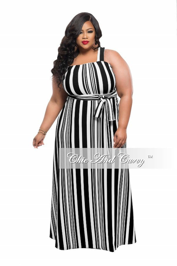New Plus Size Maxi Dress with Single Strap in Black and White Stripe P ...