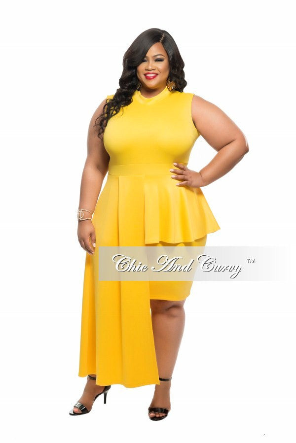 New Plus Size BodyCon Sleeveless Dress with Peplum Drop in Yellow ...