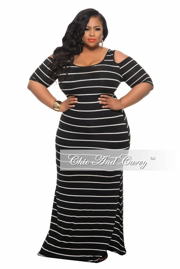 New Plus Size BodyCon Long Dress with Open Shoulders and Slit in Black ...