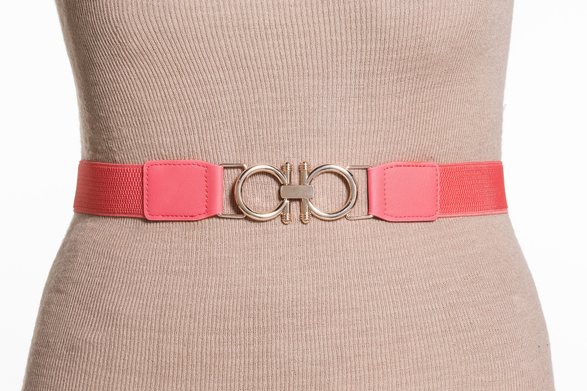 Final Sale Plus Size Elastic Band / Gold Two Ring Lock Belt in Coral ...
