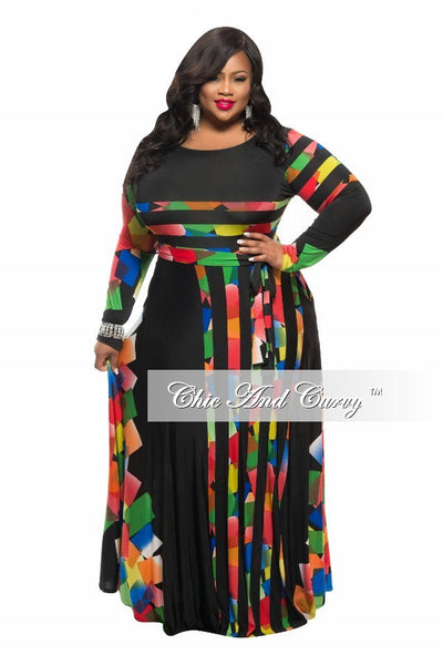 New Plus Size Long Sleeve Dress w/ Tie and Side Pockets in Black, Roya ...
