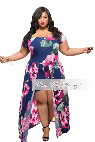 New Plus Size Romper with Attached Long Skirt in Blue, Pink, and White ...