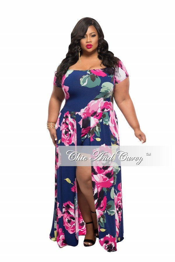 New Plus Size Romper with Attached Long Skirt in Blue, Pink, and White ...