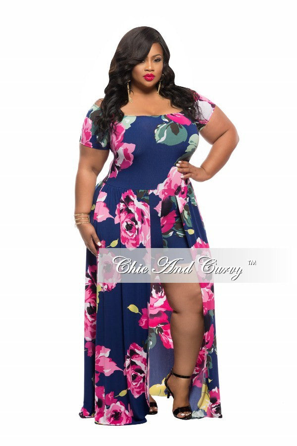 New Plus Size Romper with Attached Long Skirt in Blue, Pink, and White ...