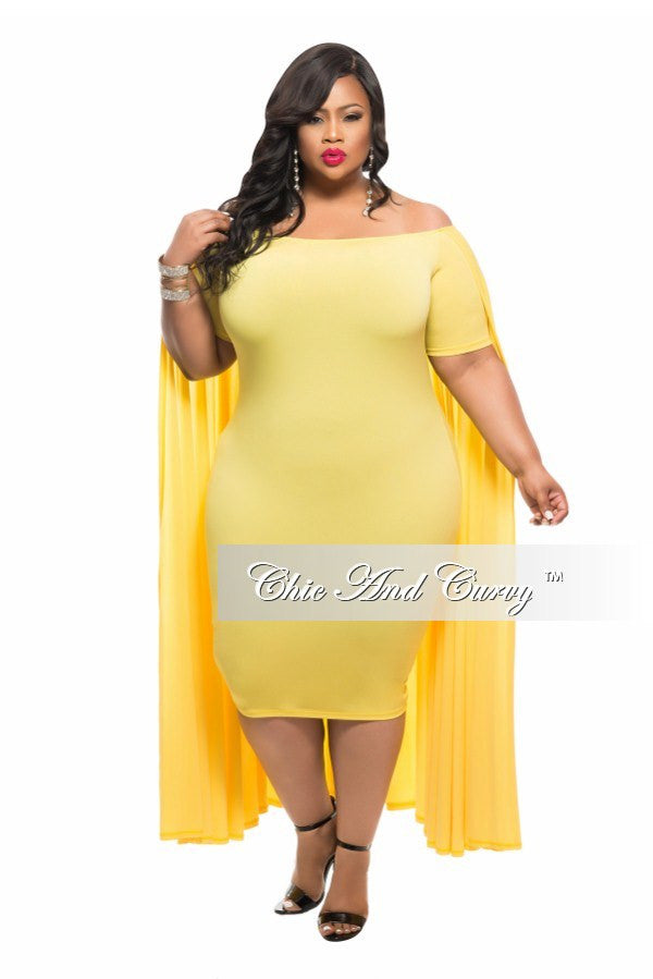 New Plus Size BodyCon Off the Shoulder Cape Dress in Yellow – Chic And ...