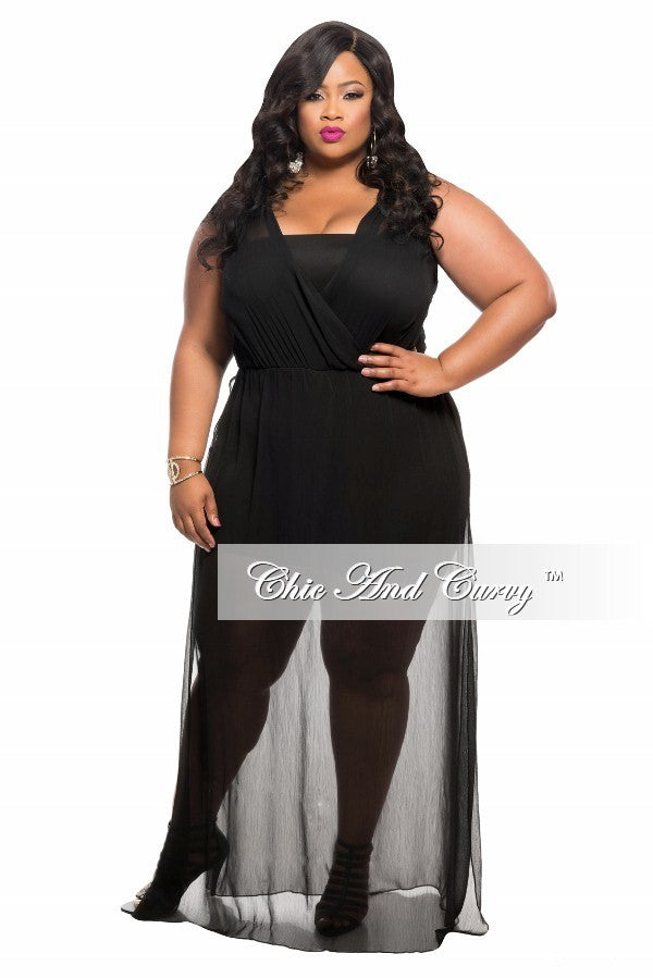 New Plus Size Romper with Mesh Overlay and Slit in Black – Chic And Curvy