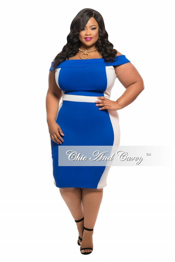 New Plus Size BodyCon Dress with Off the Shoulder Strap in Color Block ...