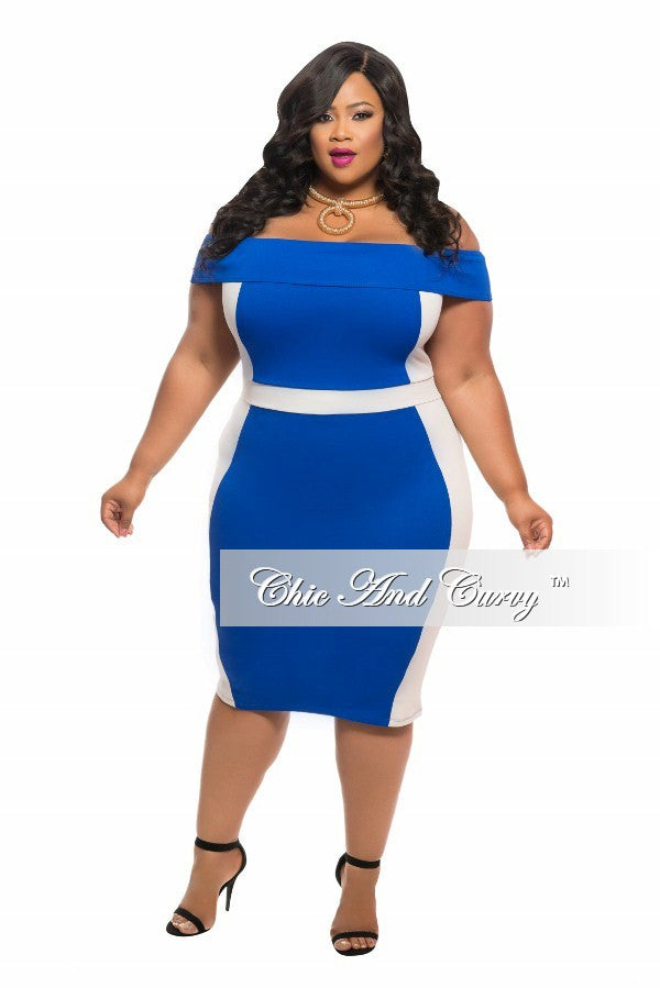 New Plus Size BodyCon Dress with Off the Shoulder Strap in Color Block ...