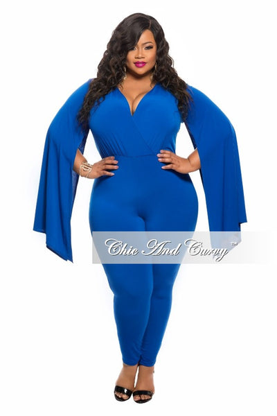 New Plus Size Jumpsuit with Slit Sleeves in Royal Blue – Chic And Curvy