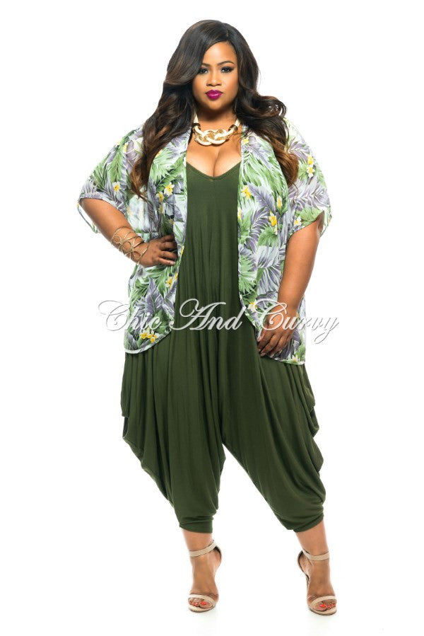 Final Sale Plus Size Sheer Short Sleeved Kimono in Green and Lavender ...