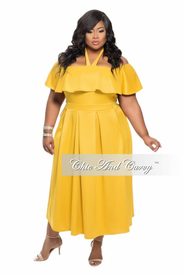 Final Sale Plus Size 2-Piece Off the Shoulder Halter Top and Pleated S ...