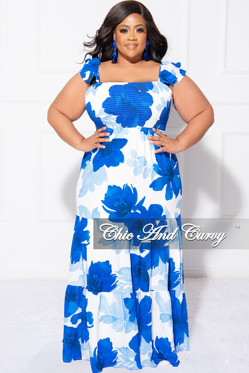 Final Sale Size Chiffon Frill Tiered Maxi Dress in Royal Blue and – Chic And Curvy