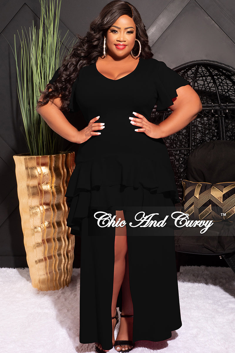 Final Sale Size Layered Dress with Front High Slit Blac – Chic And