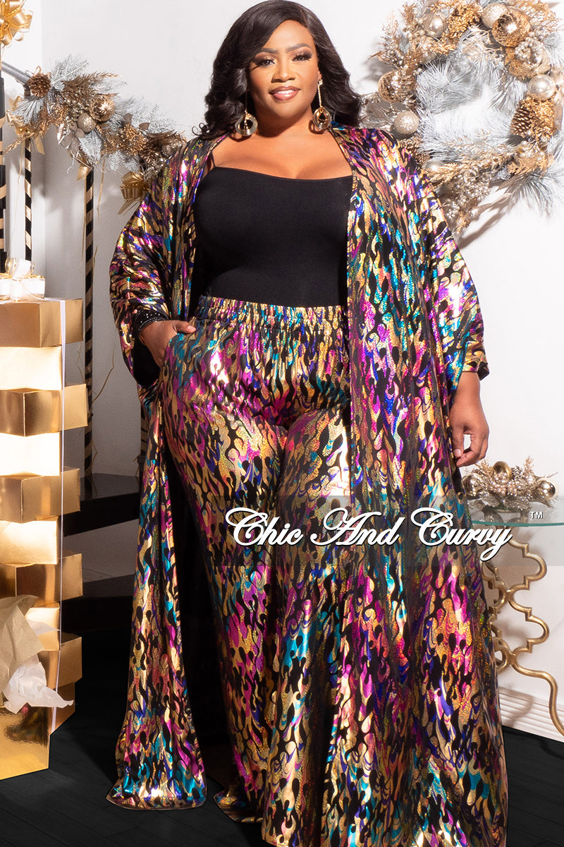 Final Sale Plus Size 2pc Stain Kaftan and Pants Set in Multi Color