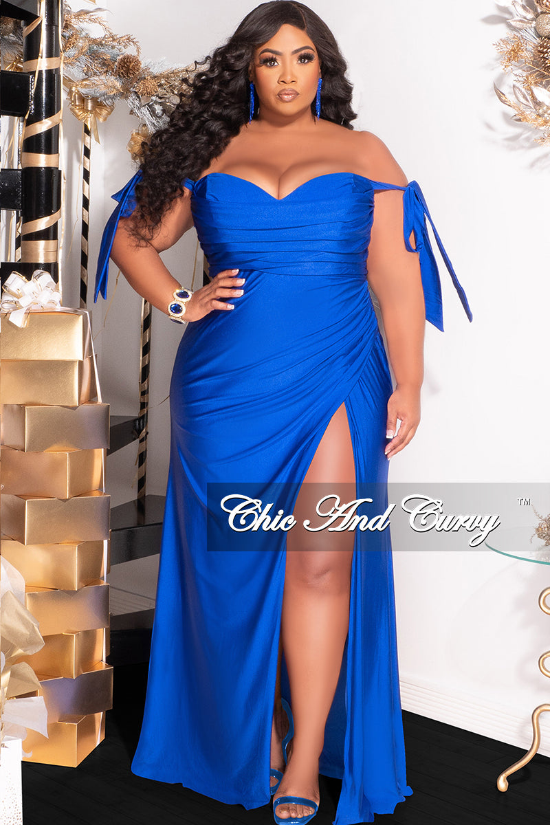 Final Plus Size Off Shoulder Tie Gown Dress Royal Blue – Chic And Curvy