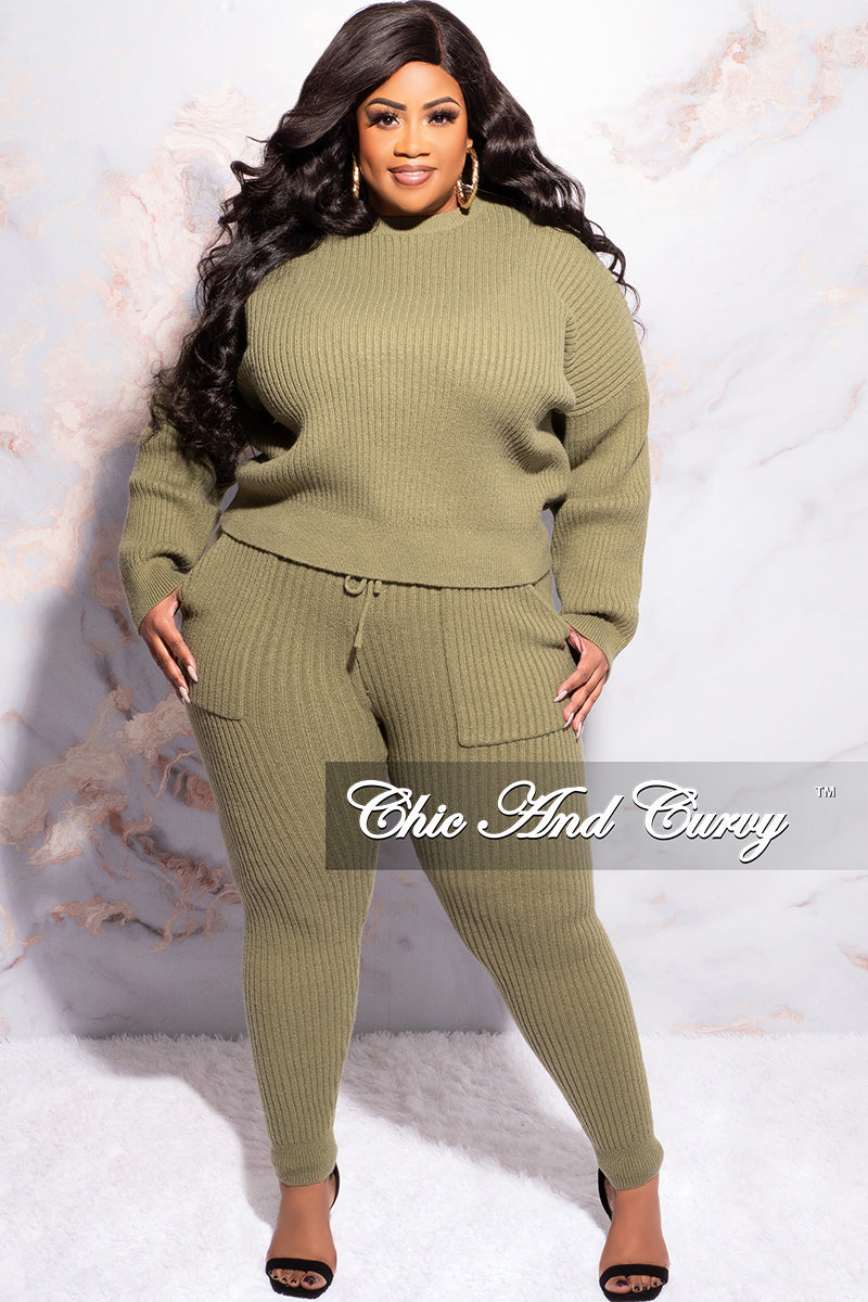Final Sale Plus Size Sweater Pants Set in Olive Chic Curvy