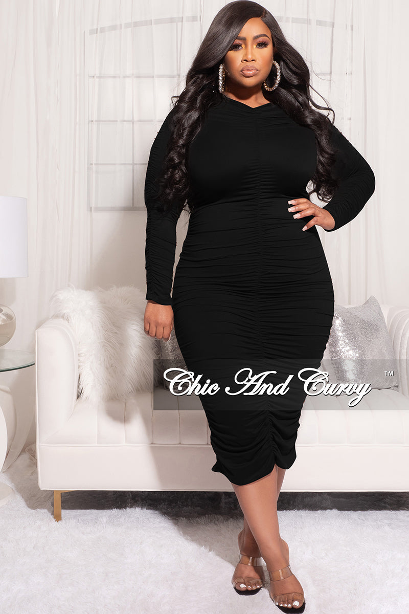Final Plus Size Long Ruched Midi in Black – Chic And Curvy