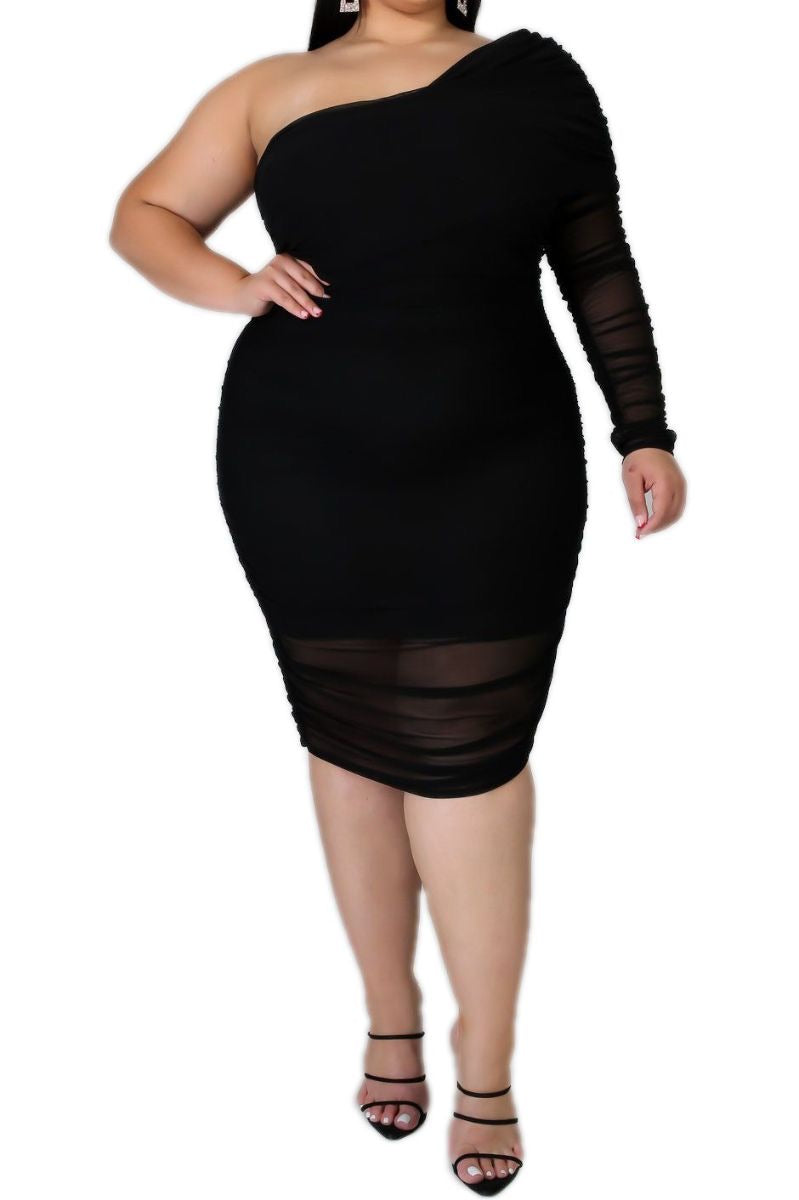 plus size black one shoulder dress