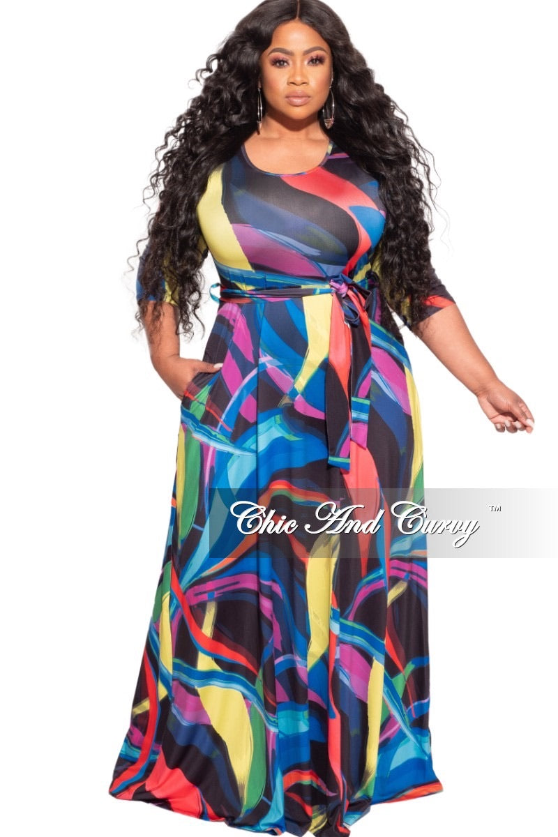 Final Sale Plus Size Maxi Pocket Dress in Multi-Color Swirl Print ...