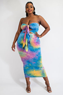 Final Sale Plus Size Strapless Bodycon Dress with Double Tie in Rainbo ...