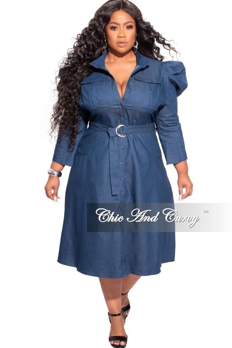 Final Plus Size Faux Dark Denim Dress Puff Sleeves Chic And Curvy