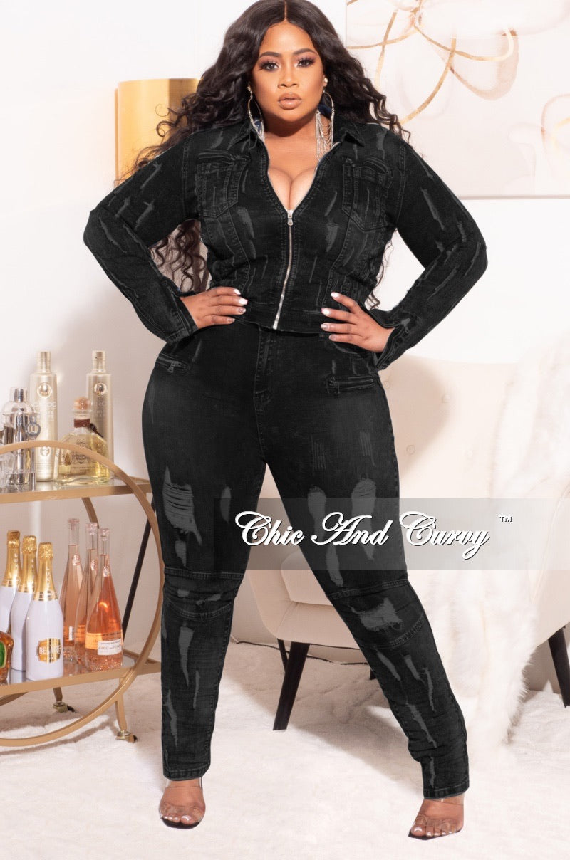 Final Sale Plus Size 2pc Set Jacket Pants Sets in Black Chic And Curvy