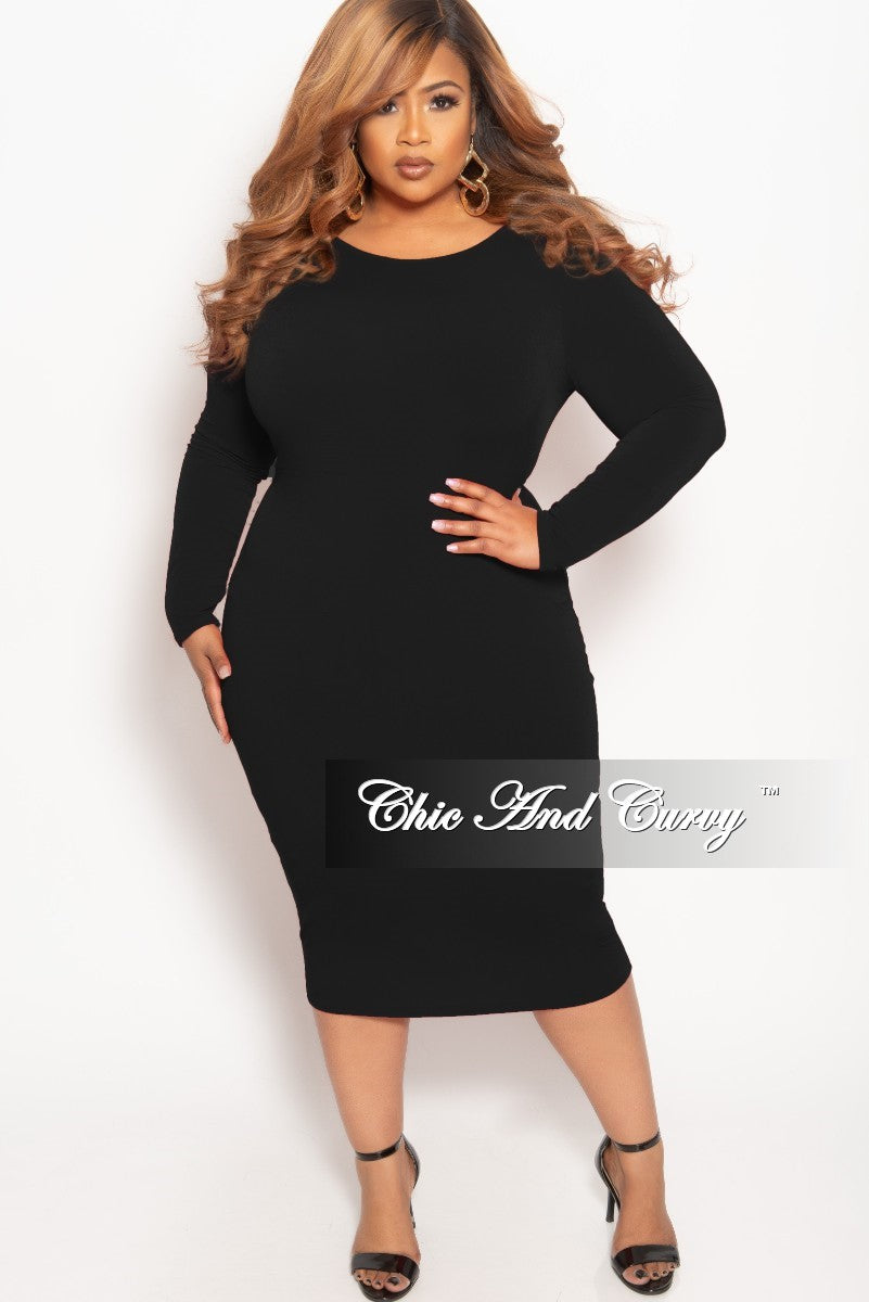 black long sleeve midi dress plus size