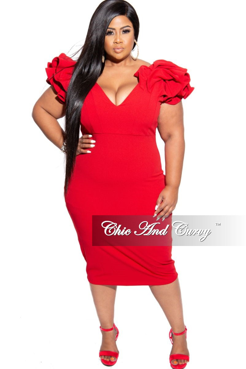 red ruffle shoulder dress