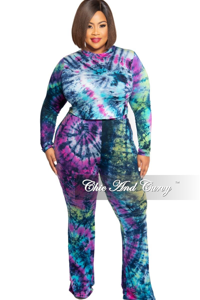 New Plus Size Crop Top And Palazzo Pants Set In Purple Multi Color