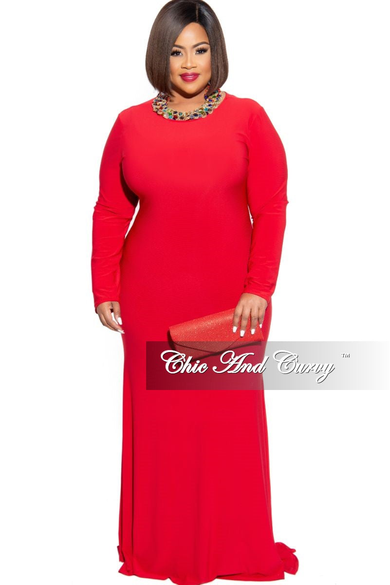 red long sleeve dress plus size