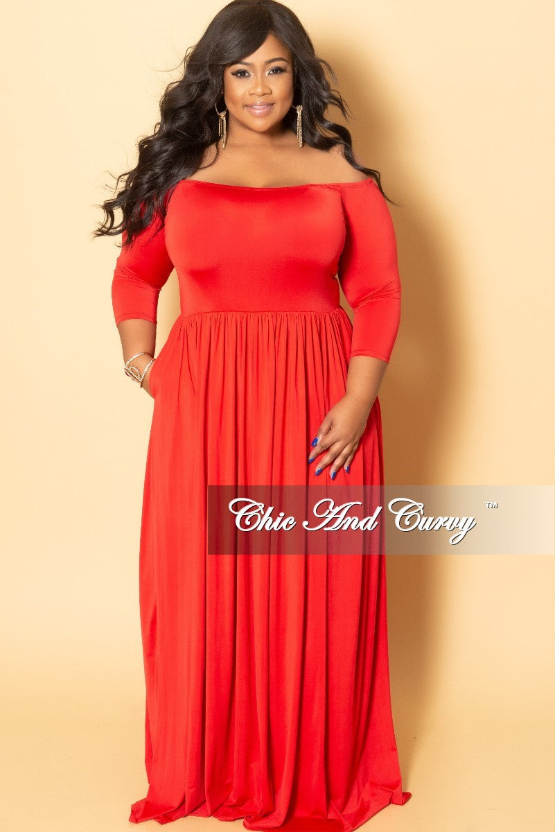 red off the shoulder dress plus size