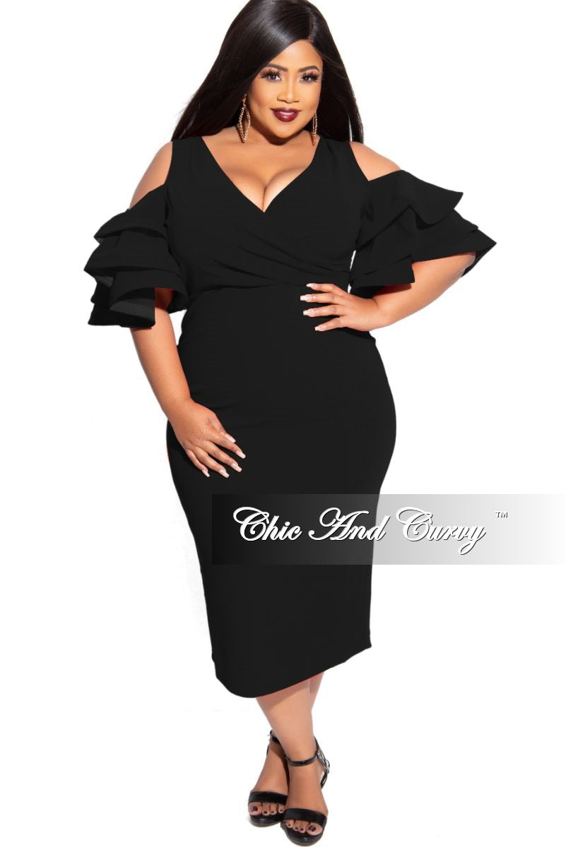 black plus size cold shoulder dress