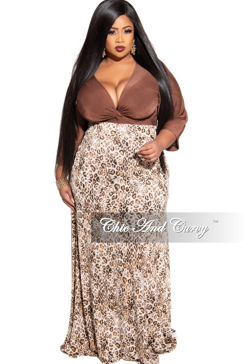 plus size leopard maxi skirt