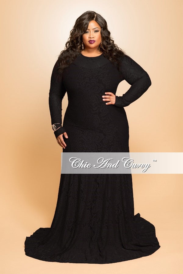 black lace dress long sleeve plus size