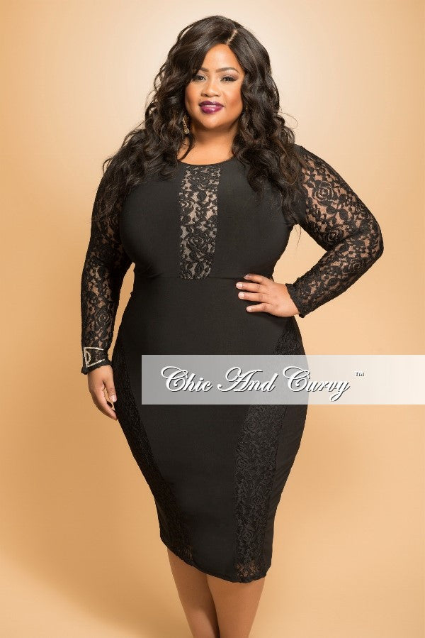 Final Sale Plus Size BodyCon Dress with Lace Panels in Black – Chic And ...