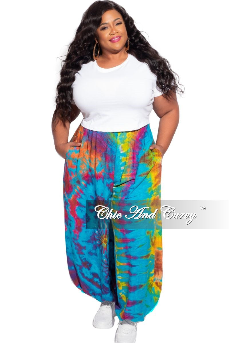 New Plus Size Harem Pants in Blue Tie 