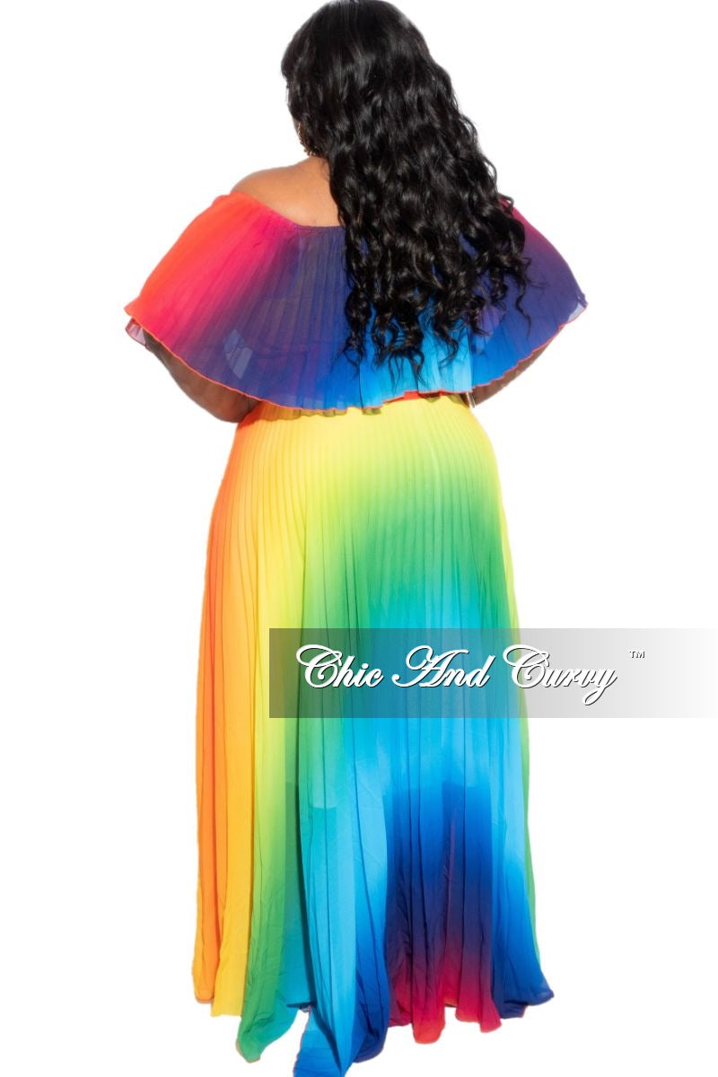 Final Sale Plus Size Strapless Chiffon Pleated Long Dress in a Rainbow ...