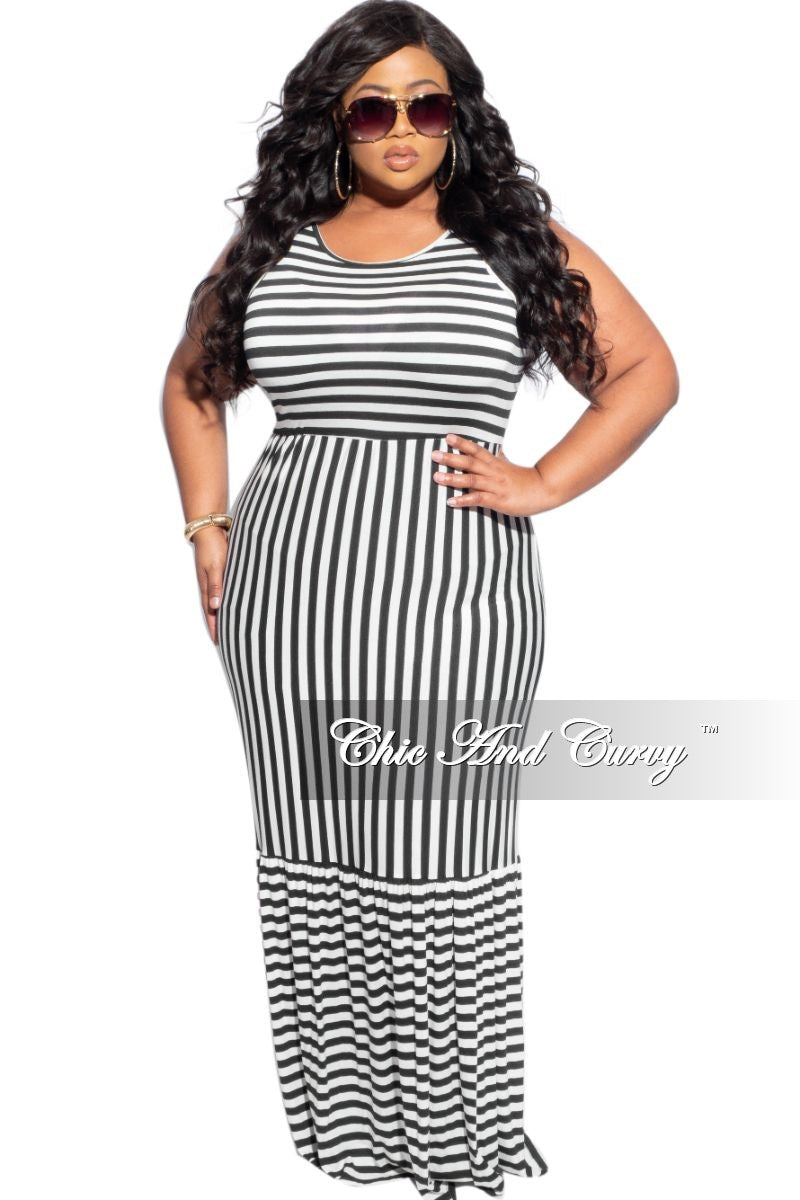 plus size black and white striped dress