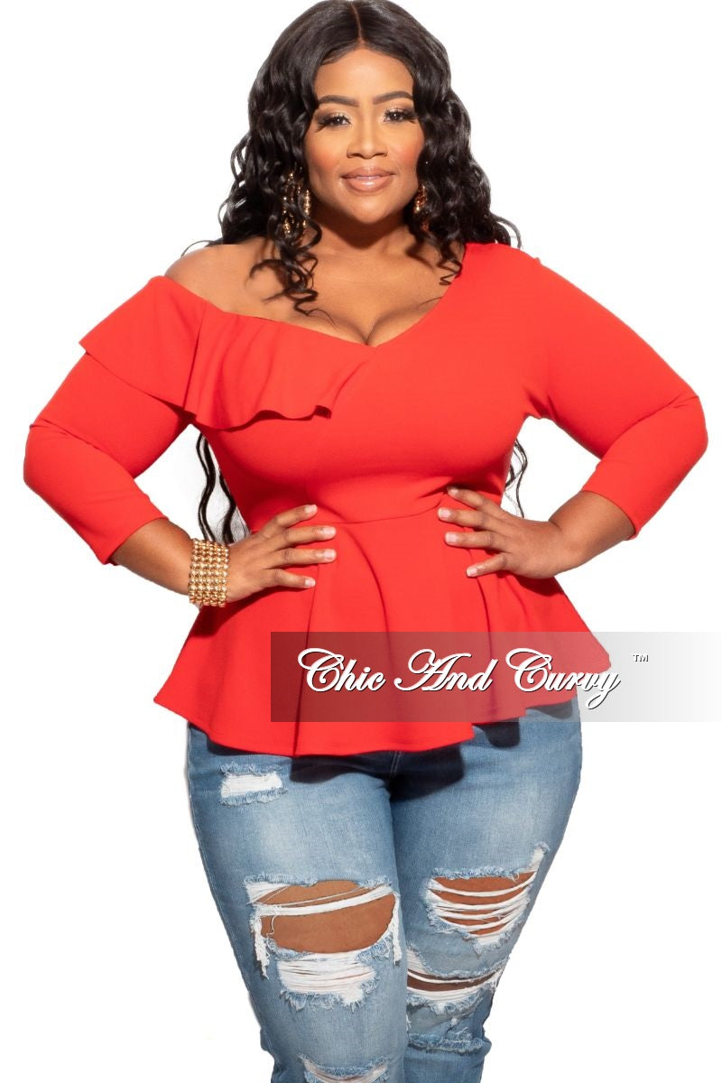 New Plus Size Peplum Top with One Side 