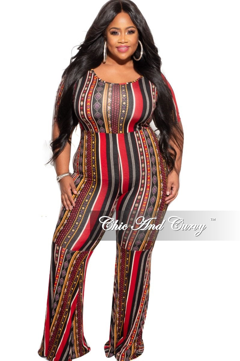 New Plus Size Bell Bottom Jumpsuit in Multicolor Stripe – Chic And Curvy