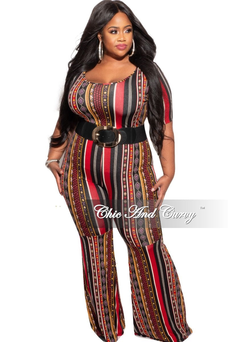 New Plus Size Bell Bottom Jumpsuit in Multicolor Stripe – Chic And Curvy